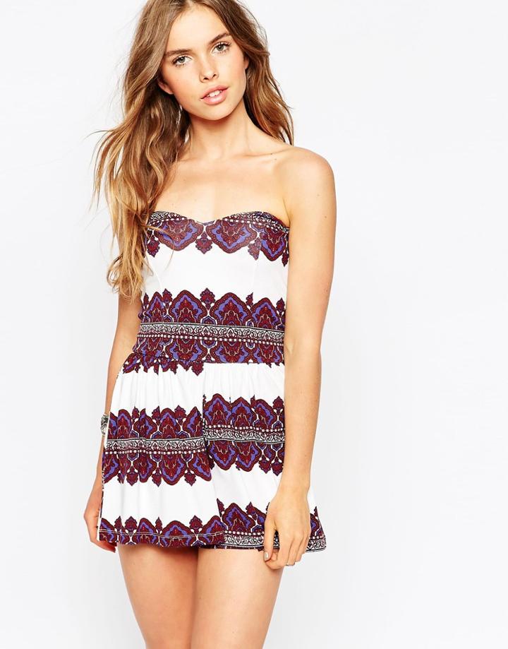 Asos Bandeau Romper In Morrocan Border Print - Multi