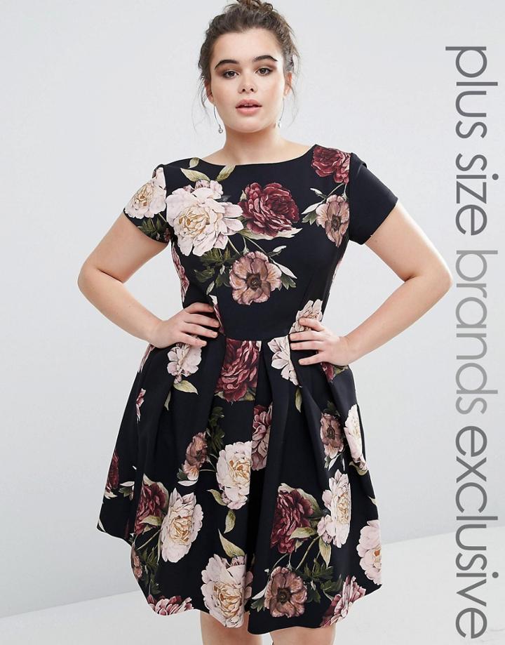 Closet Plus Floral Printed Scuba Midi Dress - Red