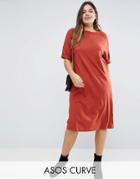 Asos Curve Cotton Midi T-shirt Dress With Raglan Sleeve And Boat Neck