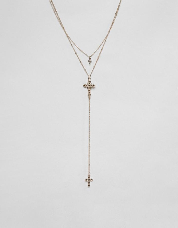 Lipsy Multirow Cross Necklace In Gold - Gold
