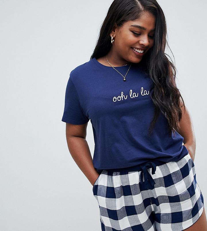 Asos Design Curve Mix & Match Embroidered Jersey Tee - Navy