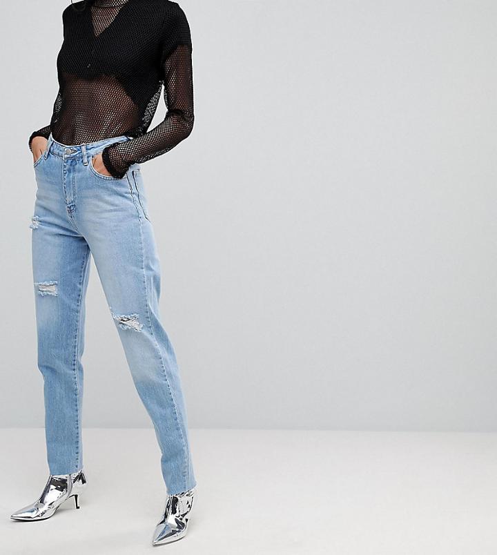Chorus Tall Frayed Hem Mom Jeans - Blue