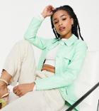 Miss Selfridge Petite Faux Leather Tie Waist Shacket In Mint-green