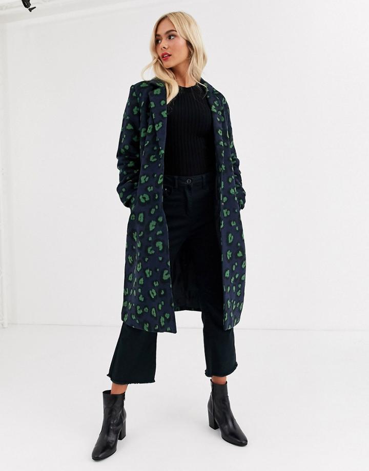 Brave Soul Edie Tailored Coat In Leopard-stone