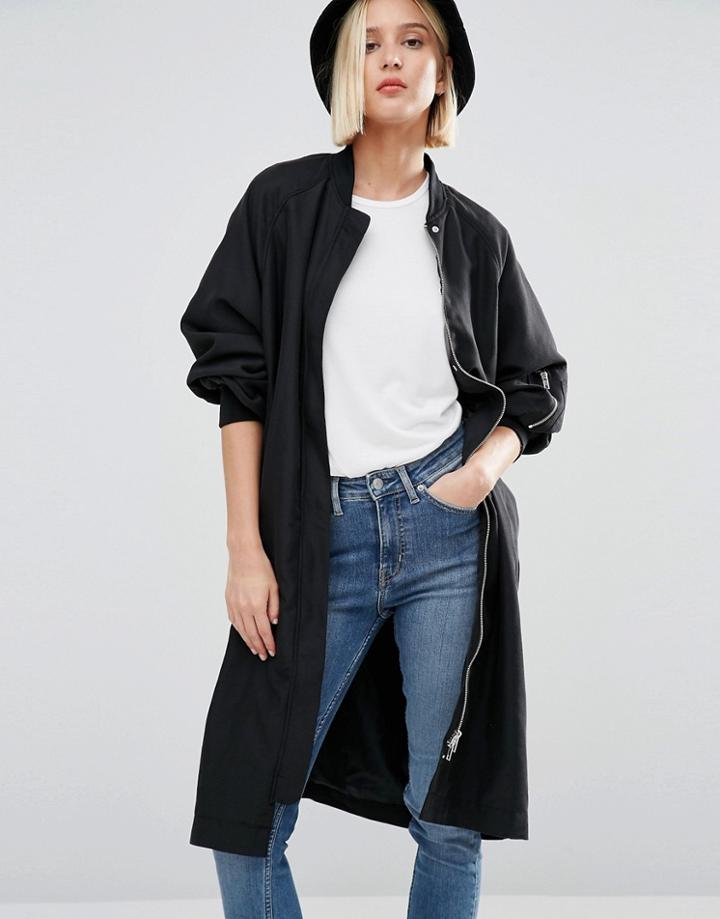 Weekday Long Bomber Coat - Black