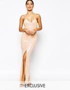 Naanaa All Over Sequin Dress With Cross Back - Iridescent Nude