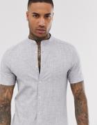 Asos Design Skinny Fit Textured Shirt In Light Gray - Gray