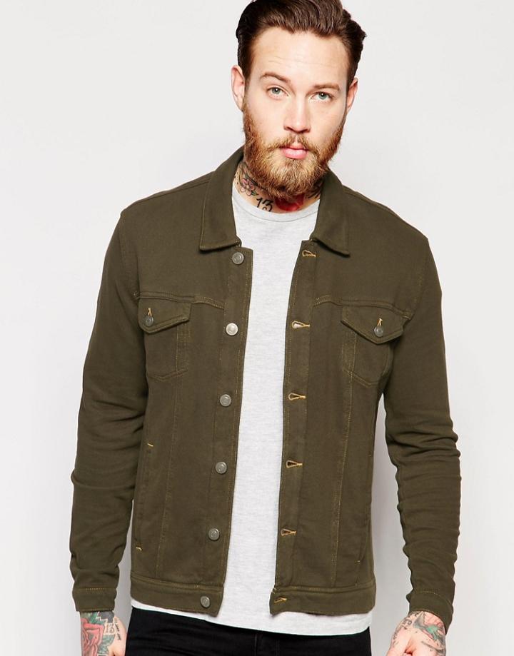 Asos Jersey Western Jacket In Khaki - Khaki