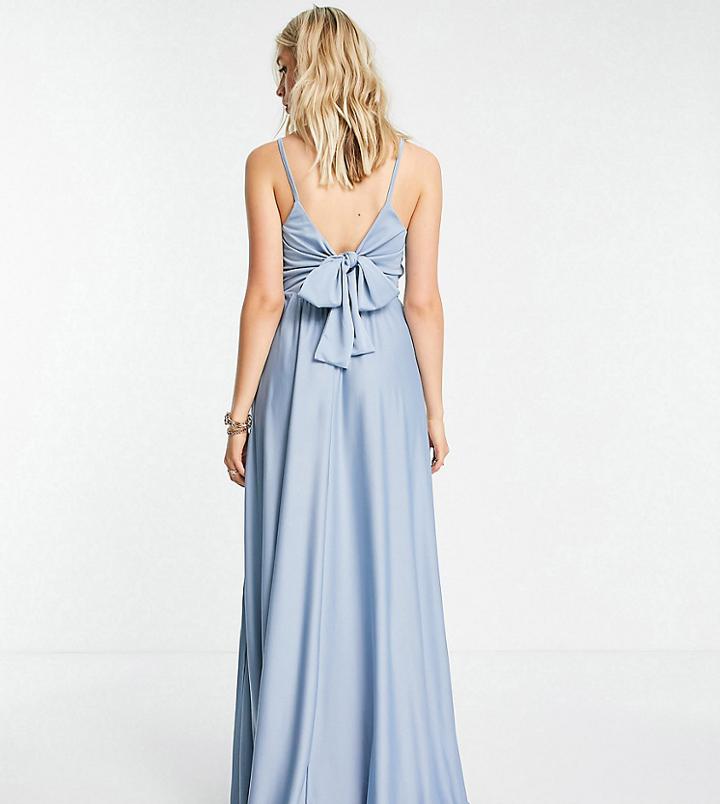 Asos Design Tall Cami Plunge Tie Back Midi Dress In Dusky Blue-blues