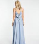 Asos Design Tall Cami Plunge Tie Back Midi Dress In Dusky Blue-blues