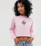 Daisy Street Cut Off Sweatshirt With Daisy Embroidery - Pink