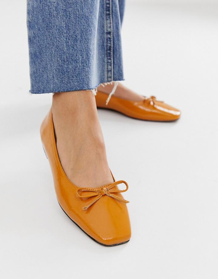 Asos Design Last Square Toe Ballet Flats In Tan-brown