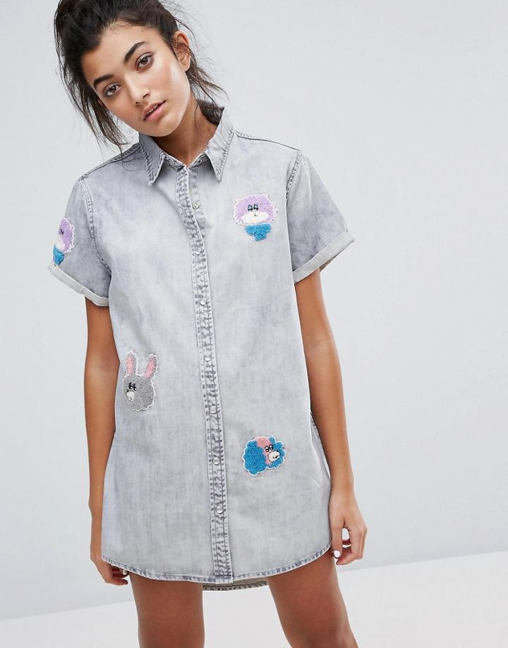 Lazy Oaf Furry Animal Shirt Dress - Blue
