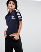Adidas Originals Adicolour Boyfriend T-shirt With 3 Stripe - Navy