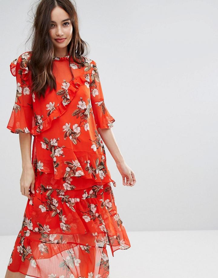 Miss Selfridge Exclusive Ruffle Printed Blouse - Multi
