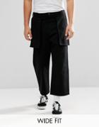 Asos Wide Cropped Pants With Exposed Pockets In Black - Black
