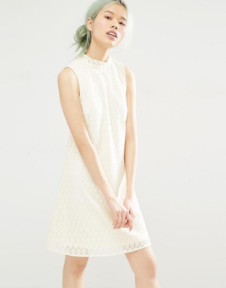 Monki Lace Shift Dress - White