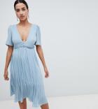 Boohoo Pleated Midi Dress - Blue