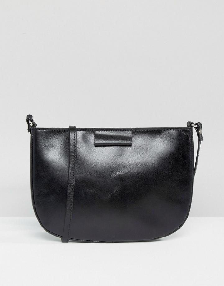 Asos Leather Clean Curved Edge Cross Body Bag - Black