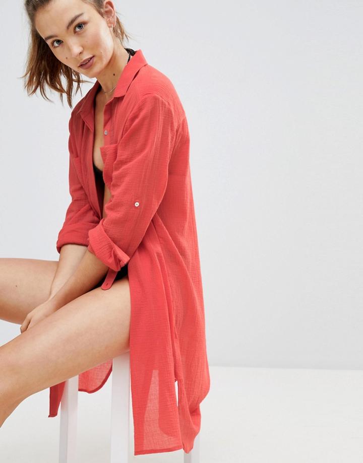 Seafolly Crinkle Beach Shirt - Red