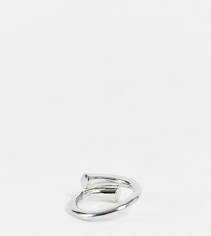Designb London Curve Chunky Minimal Wrap Ring In Silver