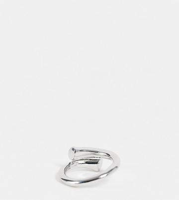 Designb London Curve Chunky Minimal Wrap Ring In Silver