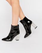Public Desire Claudia Clear Heeled Patent Boots - Black Patent