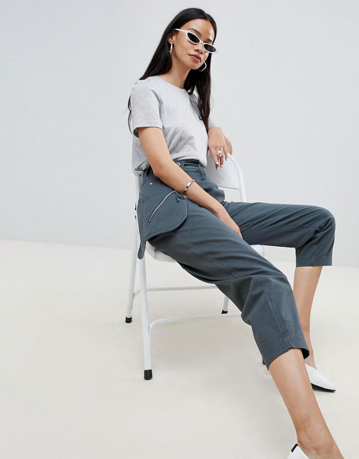 Asos Design Peg Pants With Fanny Pack - Blue