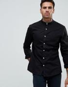 Asos Stretch Slim Denim Shirt With Grandad Collar In Black - Black