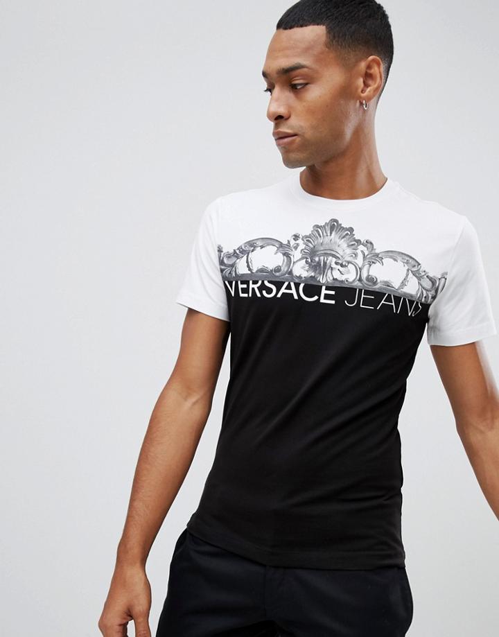 Versace Jeans T-shirt In Black With Baroque Logo Print - Black