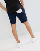 Asos Design Jersey Skinny Shorts In Navy With Beige Fabric Interest Pocket - Beige