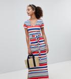 New Look Rainbow Stripe V Neck T-shirt Maxi Dress - White
