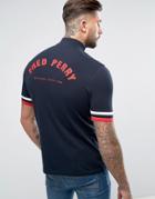 Fred Perry Zip Neck Pique T-shirt Back Logo In Navy - Navy