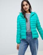 Brave Soul Everett Padded Coat With Hood In Shine Finish - Green