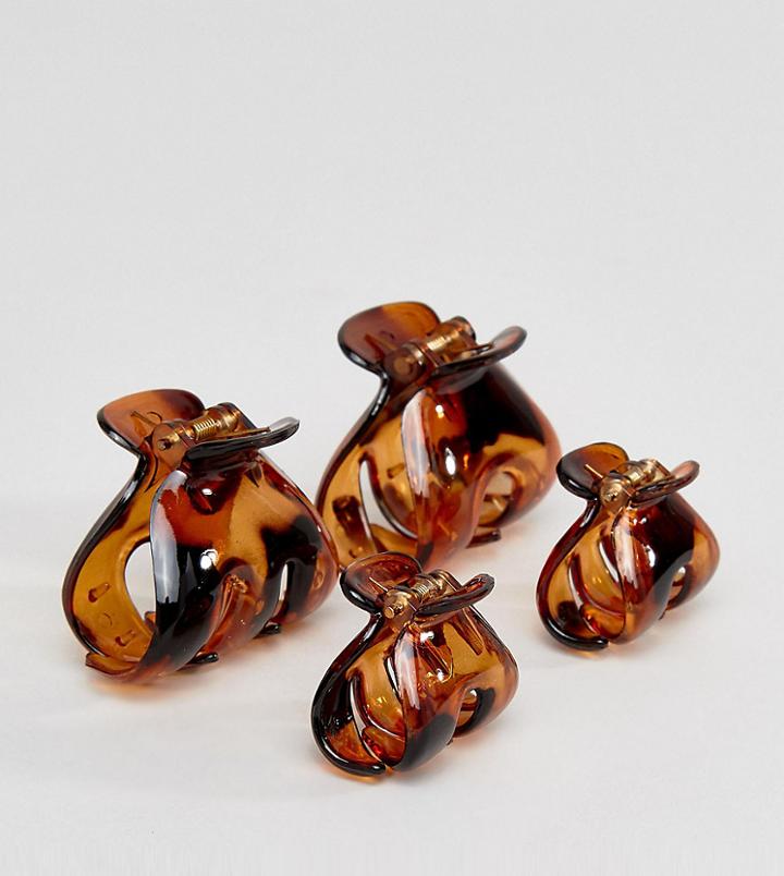 Asos Pack Of 4 Tortoise Shell Hair Claws - Brown