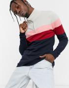 Asos Design Knitted Muscle Fit Half Zip Sweater With Chest Stripes-multi