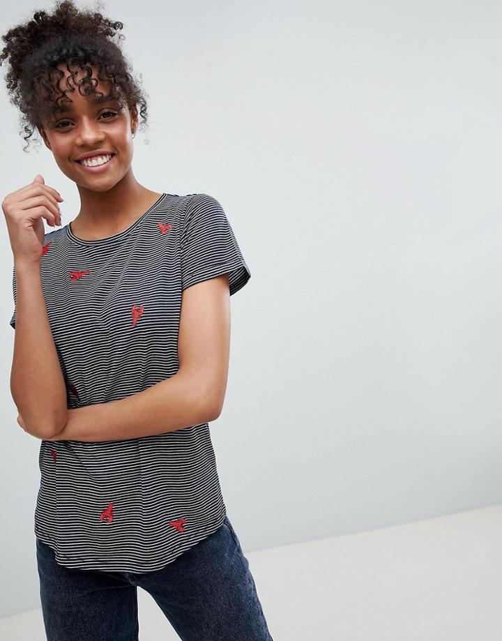 Nocozo Stripe T Shirt With Lobster Embroidery - Navy