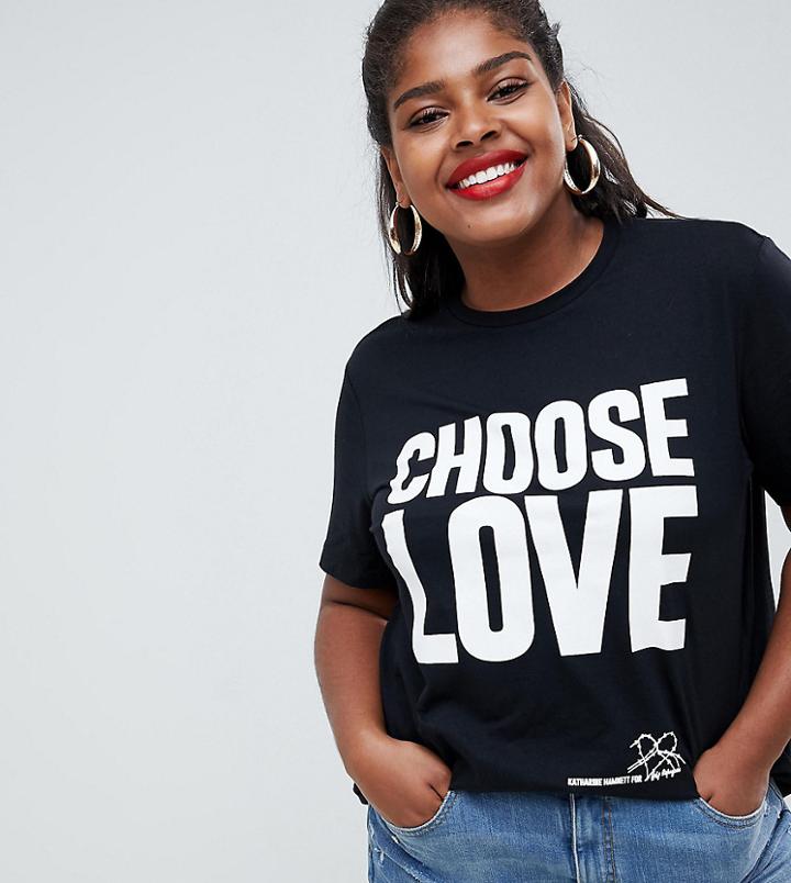 Help Refugees Choose Love Curve T-shirt In Black Organic Cotton - Black