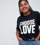 Help Refugees Choose Love Curve T-shirt In Black Organic Cotton - Black