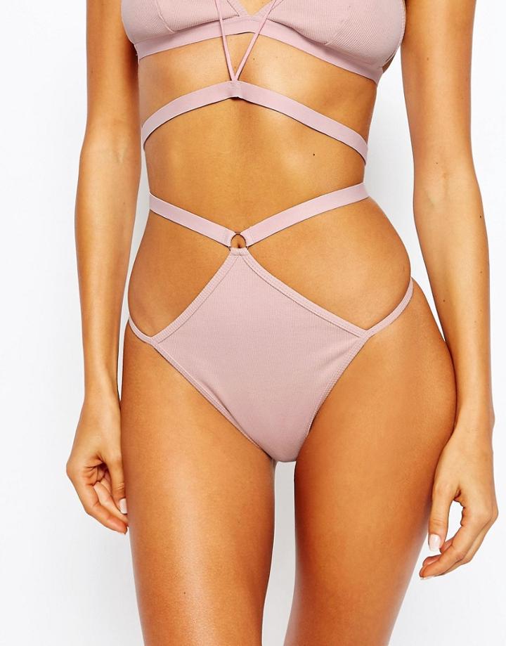 Asos Cally Ribbed Strappy High-waist Pant - Pink