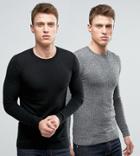 Asos 2 Pack Muscle Fit Cotton Sweater In Black/gray Twist Save - Multi