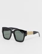 Asos Design Sunglasses In Black With Metal Chain Detail - Black