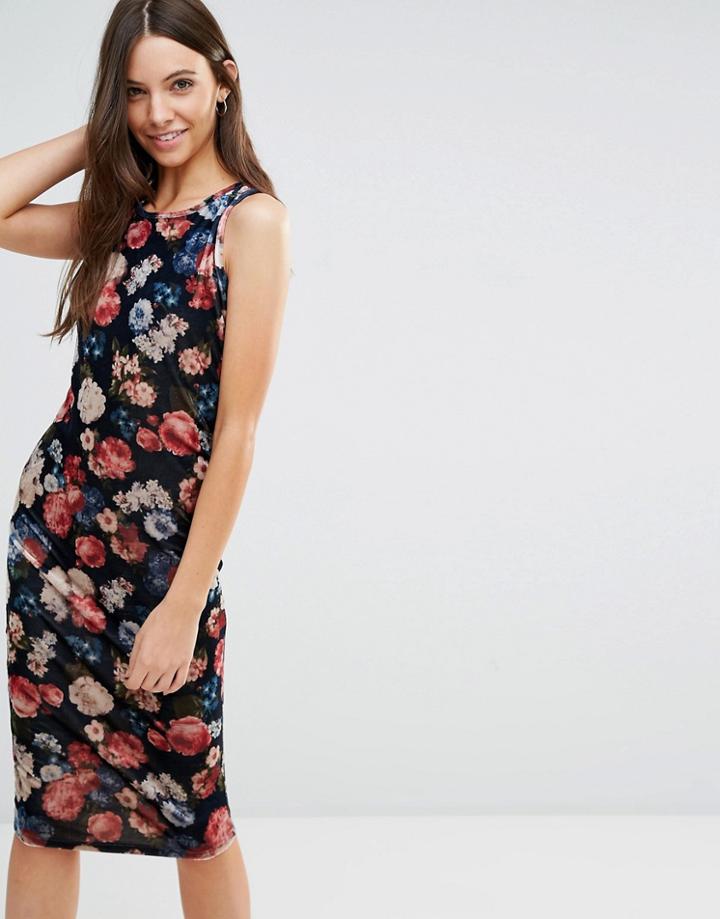 Jasmine Midi Dress In Floral Print - Navy