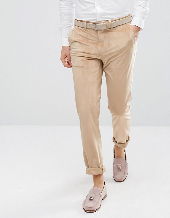 Asos Skinny Leg Pants In Caramel Velvet - Beige