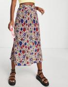 Monki Plisse Midi Skirt In Retro Floral-multi