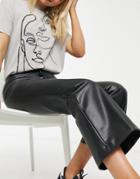 Monki Wendy Flared Faux Leather Pants In Black