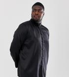 Asos Design Plus Regular Fit Satin Manderin Collar Shirt In Black - Black