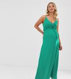 Asos Design Maternity Cami Wrap Maxi Dress With Tie Waist - Green