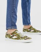 Asos Design Sneakers In Tropical Leaf Print - Stone