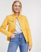 Only Melanie Faux Leather Biker Jacket In Yellow